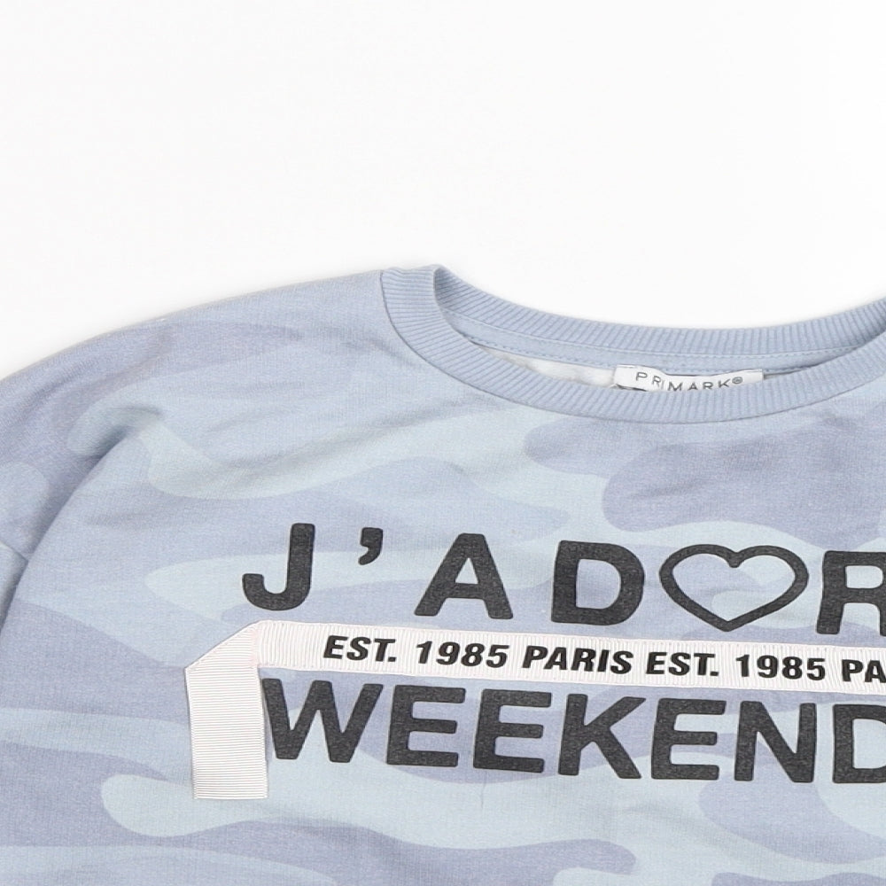 Primark Girls Blue Camouflage Jersey Pullover Sweatshirt Size 8-9 Years  - j'adore weekends
