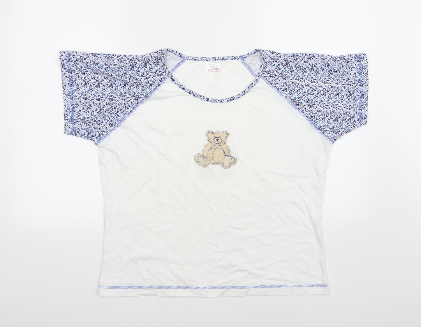 Secret Possessions Womens White Floral Jersey Top Pyjama Top Size 14  - Bear
