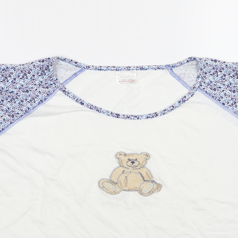 Secret Possessions Womens White Floral Jersey Top Pyjama Top Size 14  - Bear