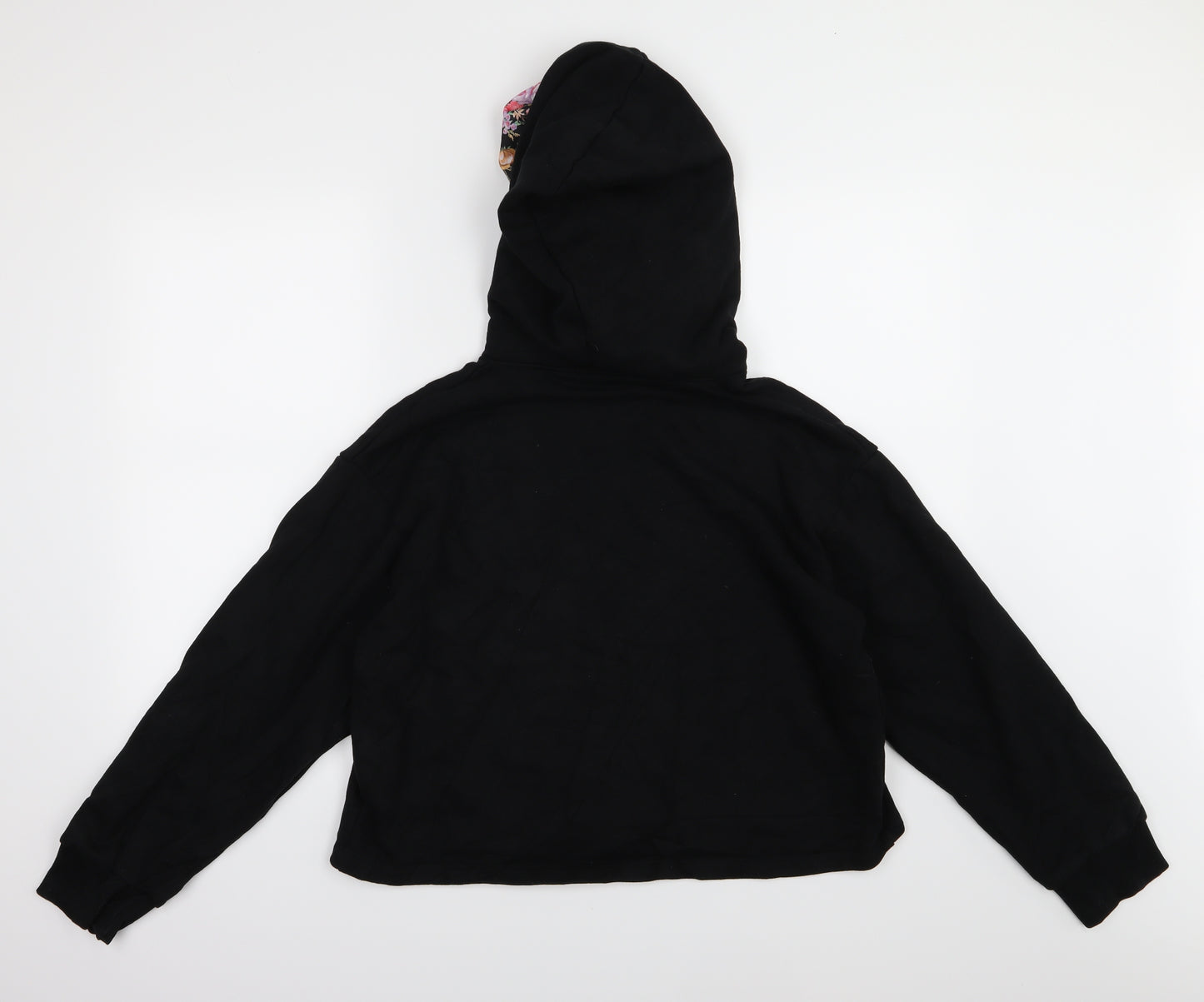 Zara Womens Black Floral Jersey Pullover Hoodie Size M  - Cropped