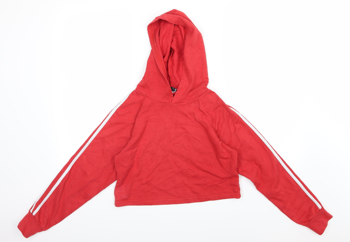 New Look Womens Red Striped Jersey Pullover Hoodie Size 10  - Cropped