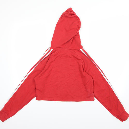 New Look Womens Red Striped Jersey Pullover Hoodie Size 10  - Cropped