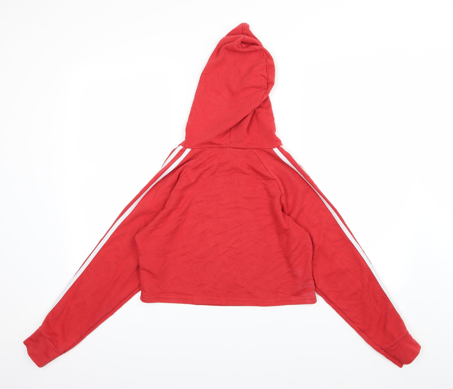 New Look Womens Red Striped Jersey Pullover Hoodie Size 10  - Cropped