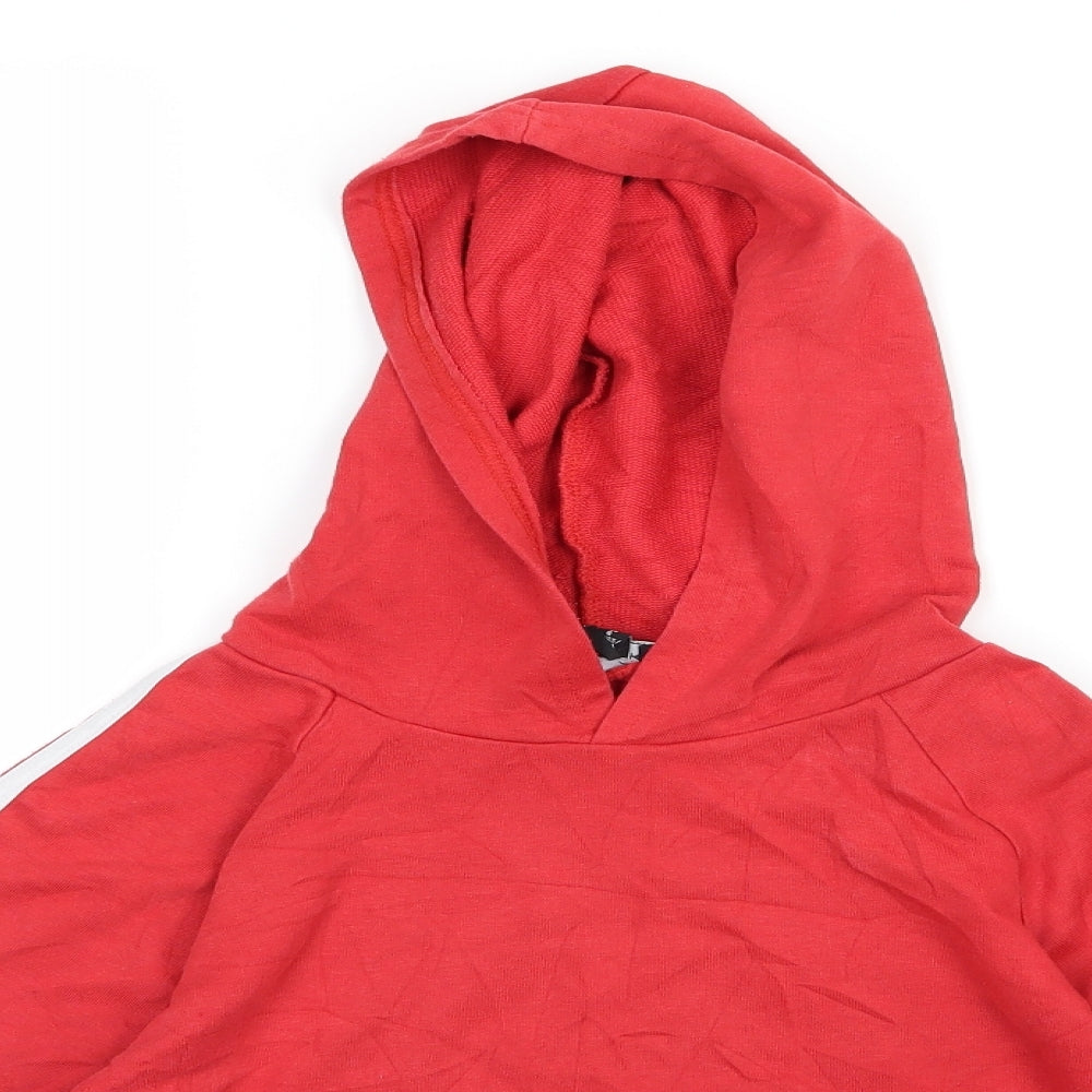 New Look Womens Red Striped Jersey Pullover Hoodie Size 10  - Cropped