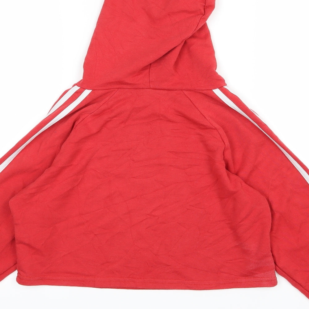 New Look Womens Red Striped Jersey Pullover Hoodie Size 10  - Cropped