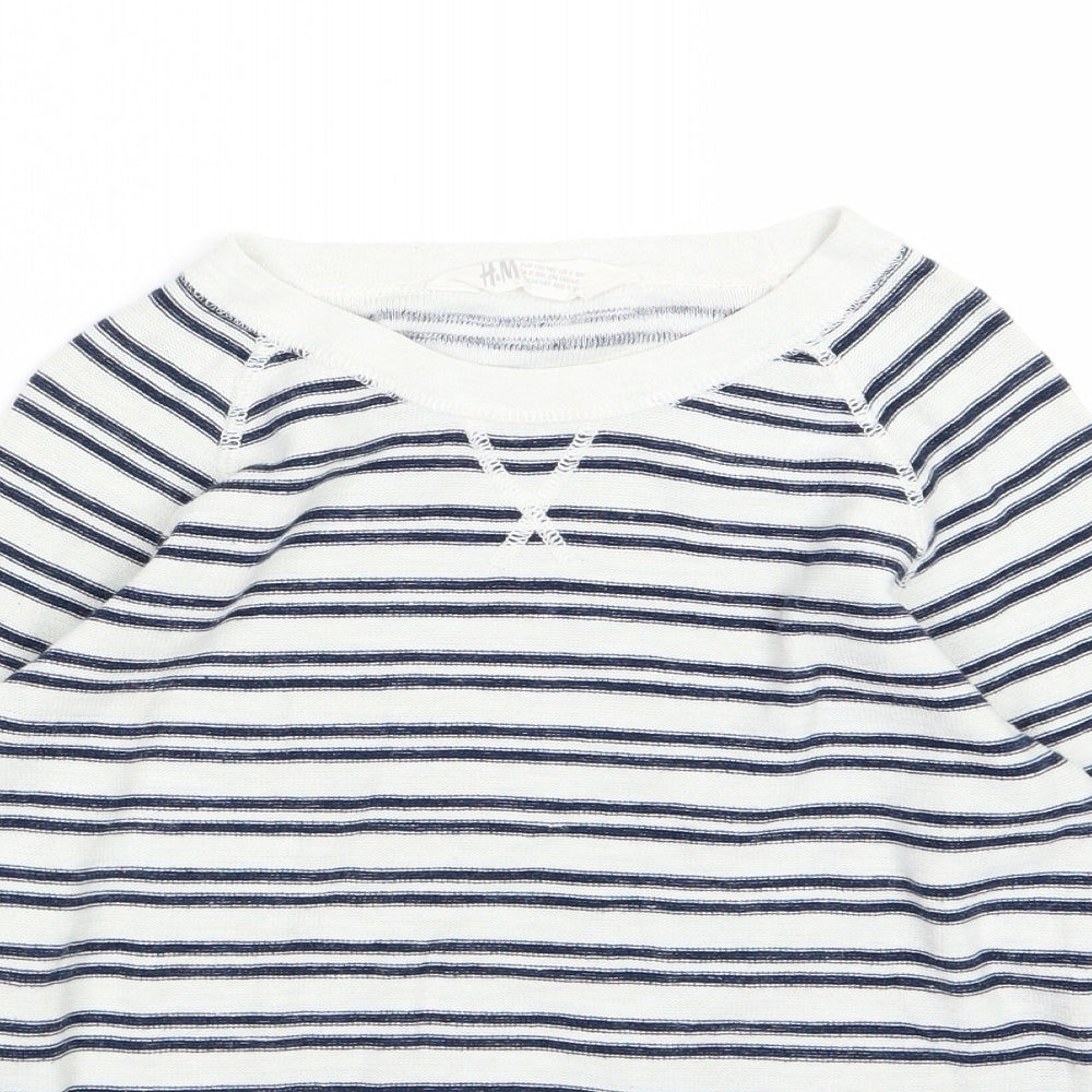 H&M Girls White Striped Knit Pullover Jumper Size 8-9 Years