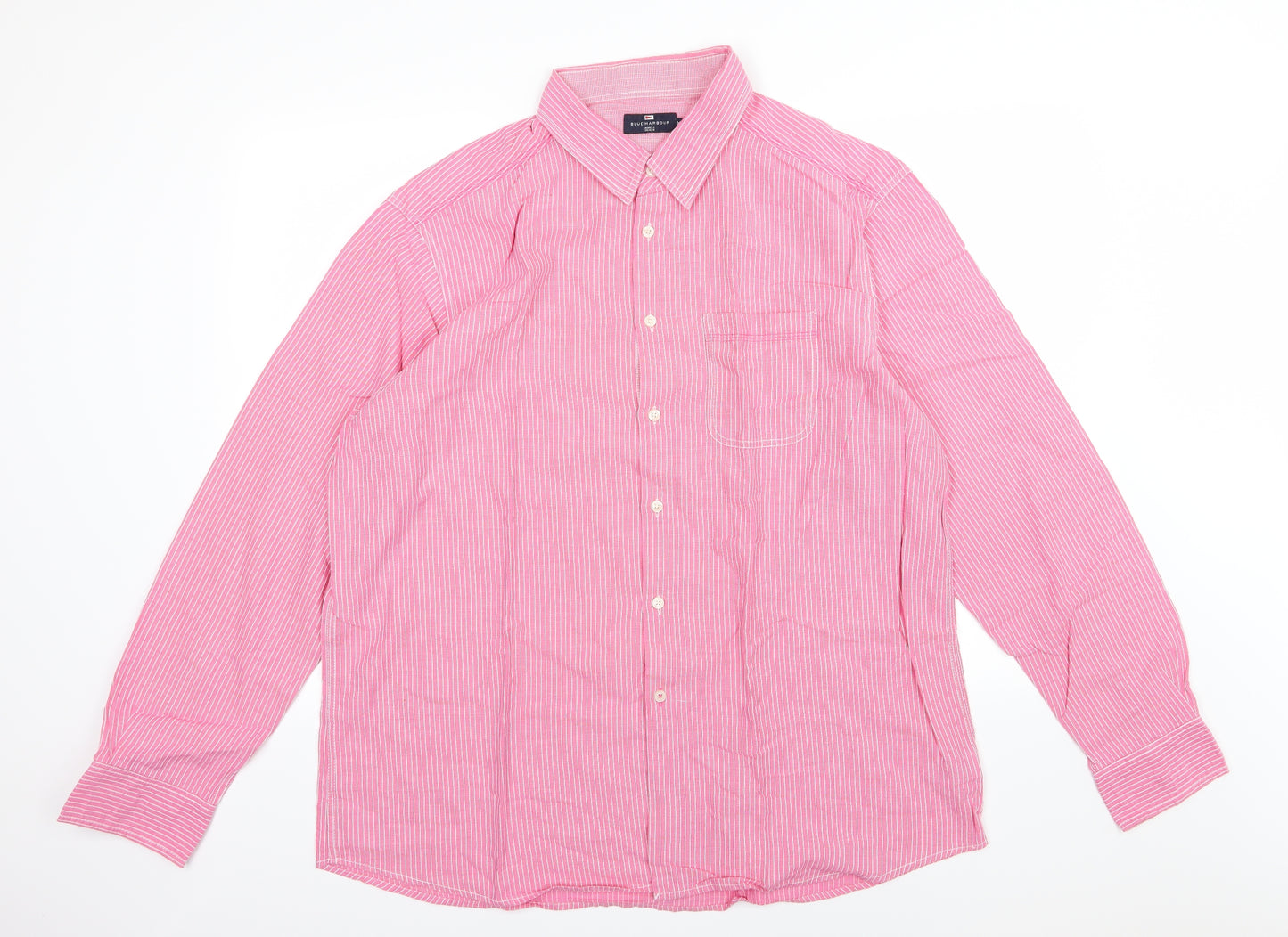 Blue Harbour Mens Pink Striped Woven  Button-Up Size 2XL