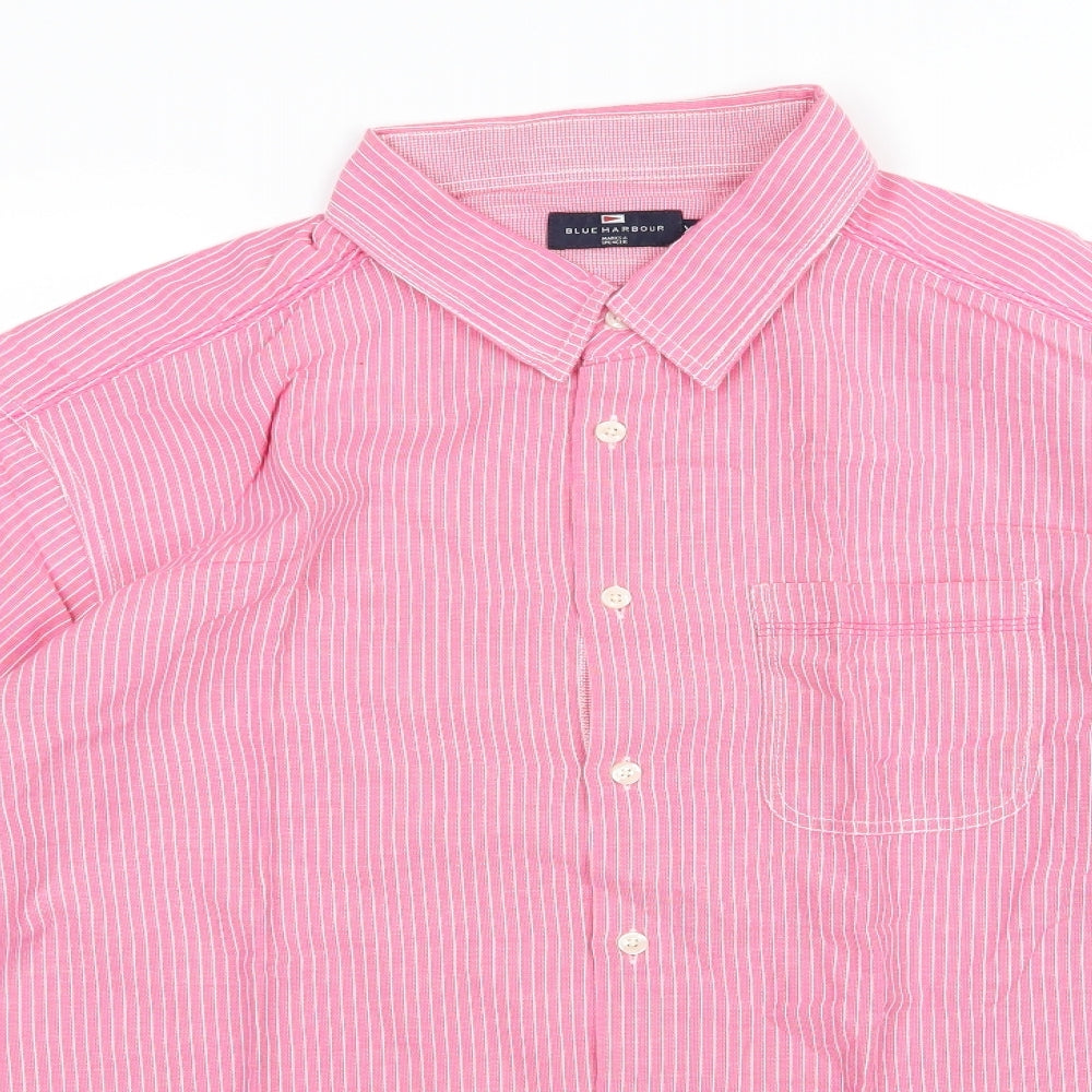 Blue Harbour Mens Pink Striped Woven  Button-Up Size 2XL