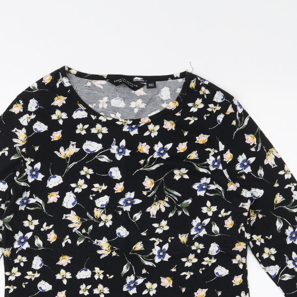 Dorothy Perkins Womens Black Floral Jersey Basic T-Shirt Size 10