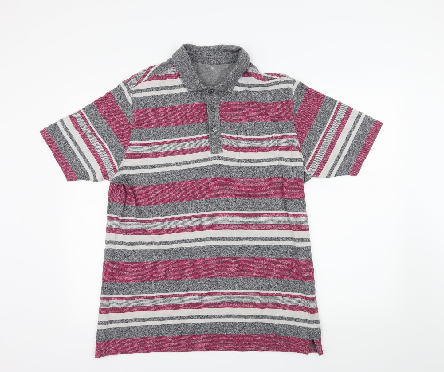 Marks and Spencer Mens Grey Striped Jersey  Polo Size M