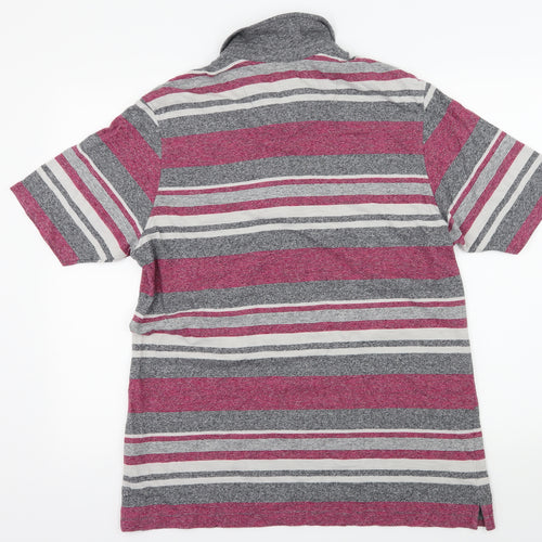 Marks and Spencer Mens Grey Striped Jersey  Polo Size M