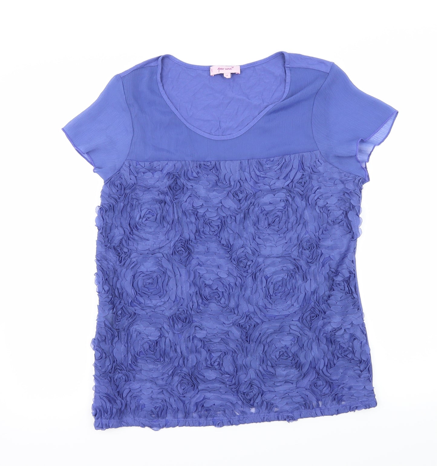 Per Una Womens Blue   Basic T-Shirt Size 14  - Textured