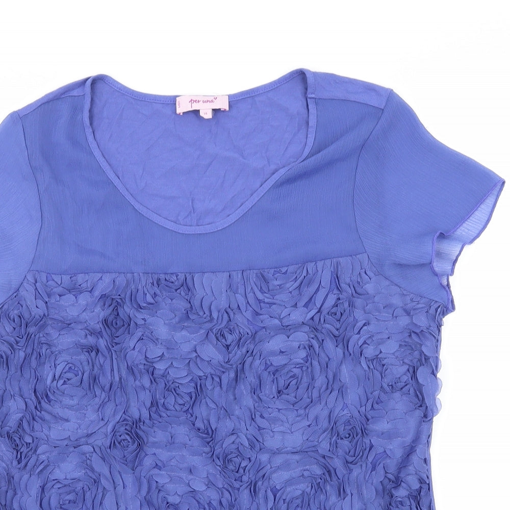 Per Una Womens Blue   Basic T-Shirt Size 14  - Textured