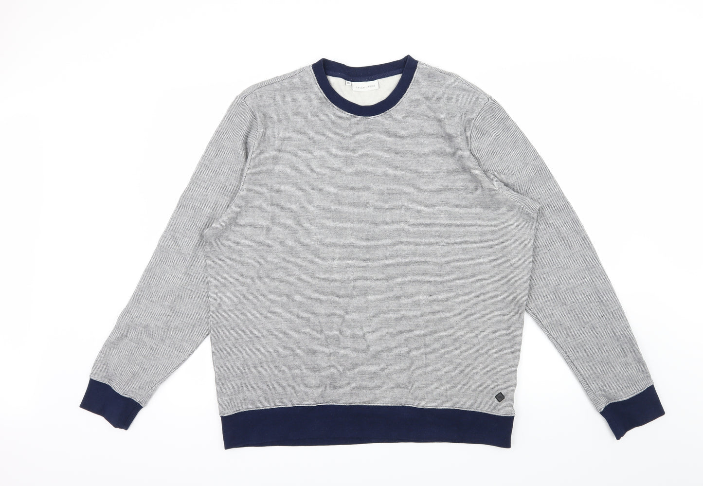 Casual Friday Mens Blue Striped Jersey Pullover Sweatshirt Size 2XL
