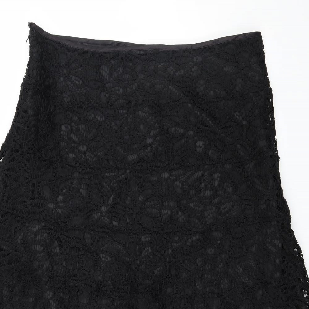 Preworn Womens Black  Lace Flare Skirt Size 16