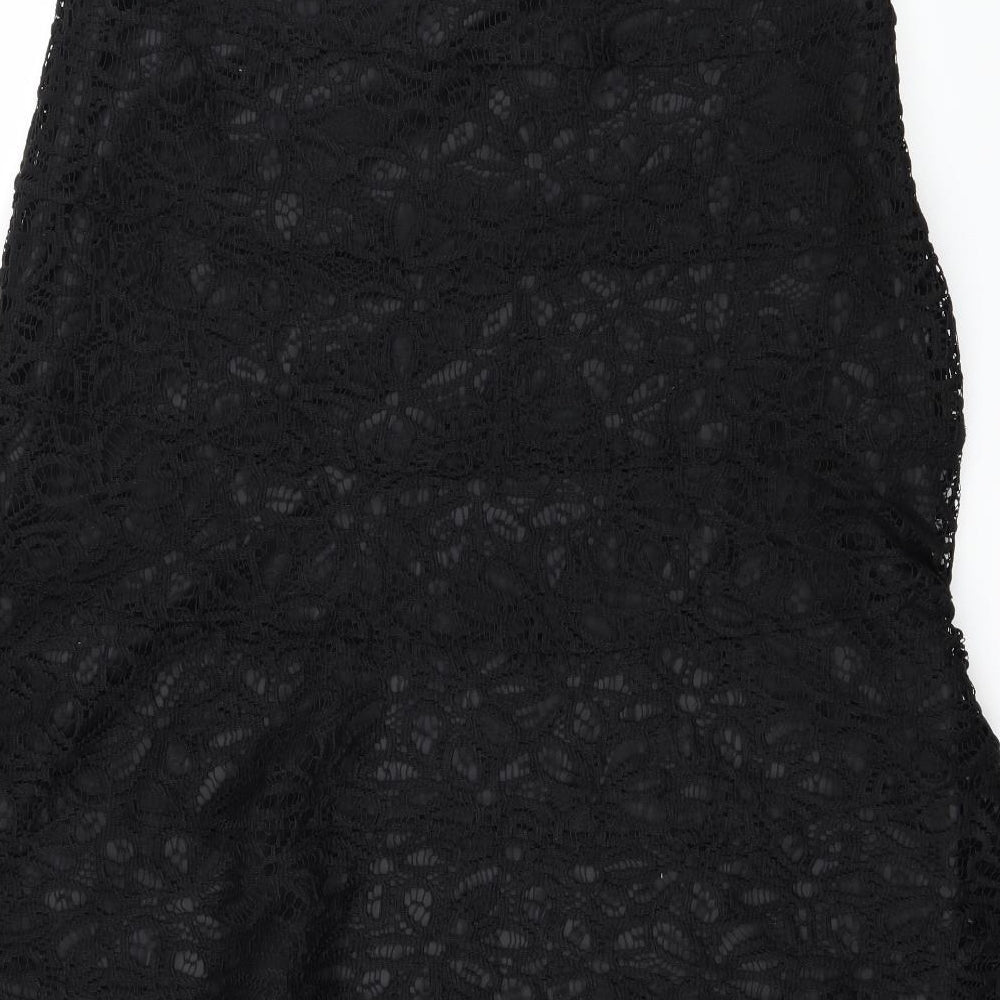 Preworn Womens Black  Lace Flare Skirt Size 16