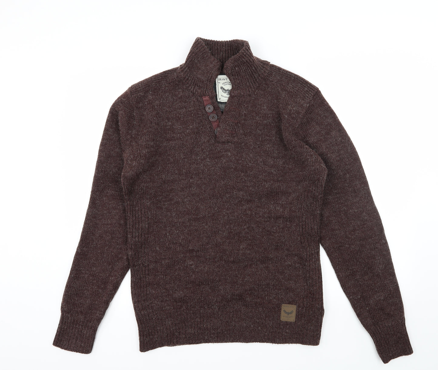 Brave Soul Mens Brown  Knit Pullover Jumper Size L