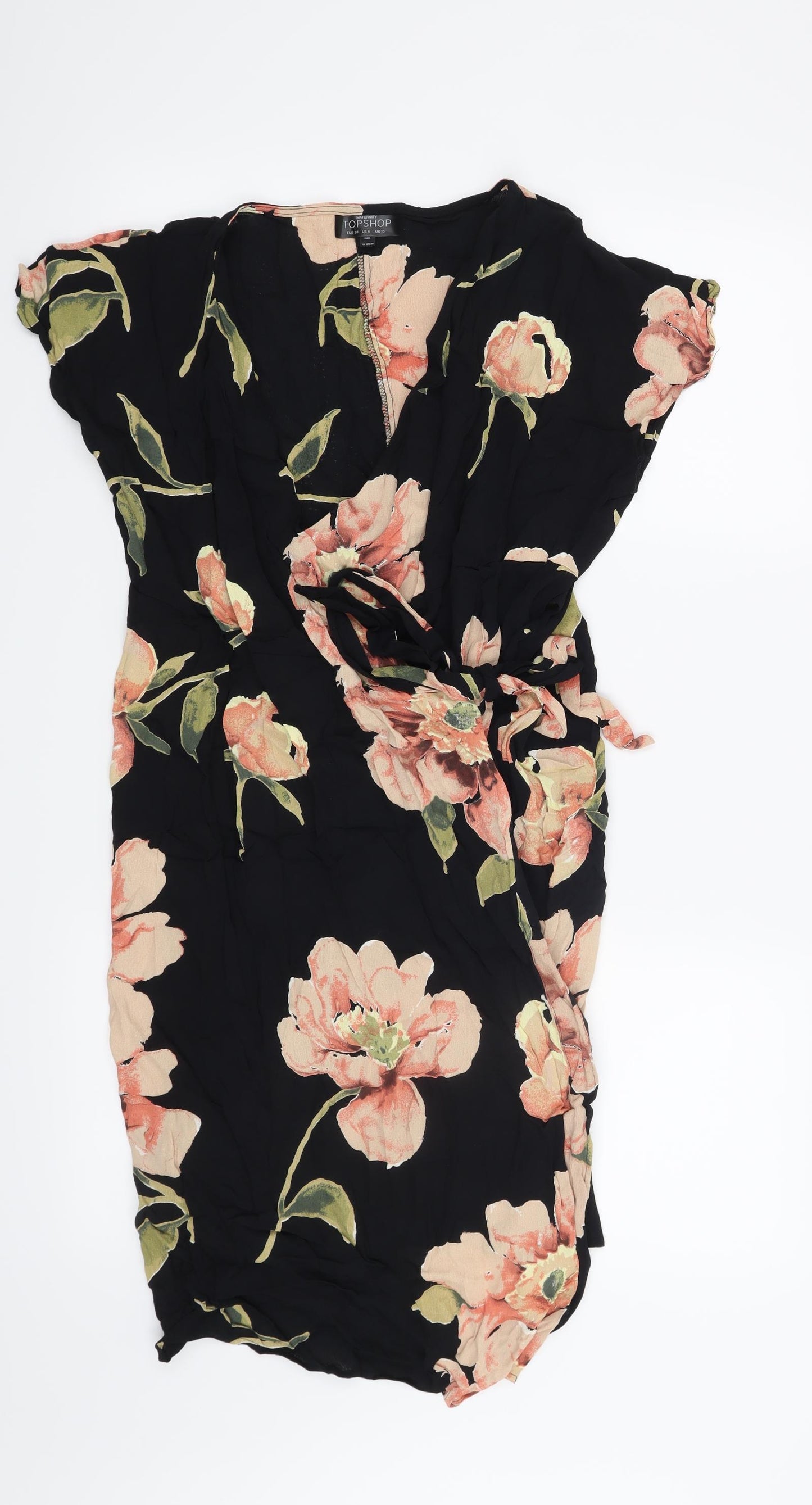 Topshop Womens Black Floral  Wrap Dress  Size 10
