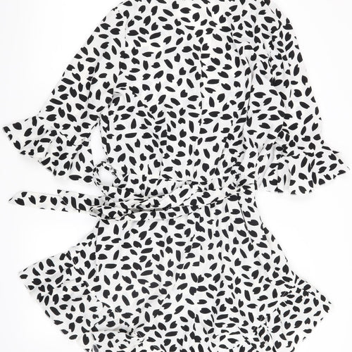 Boohoo Womens White Geometric  Playsuit One-Piece Size 16