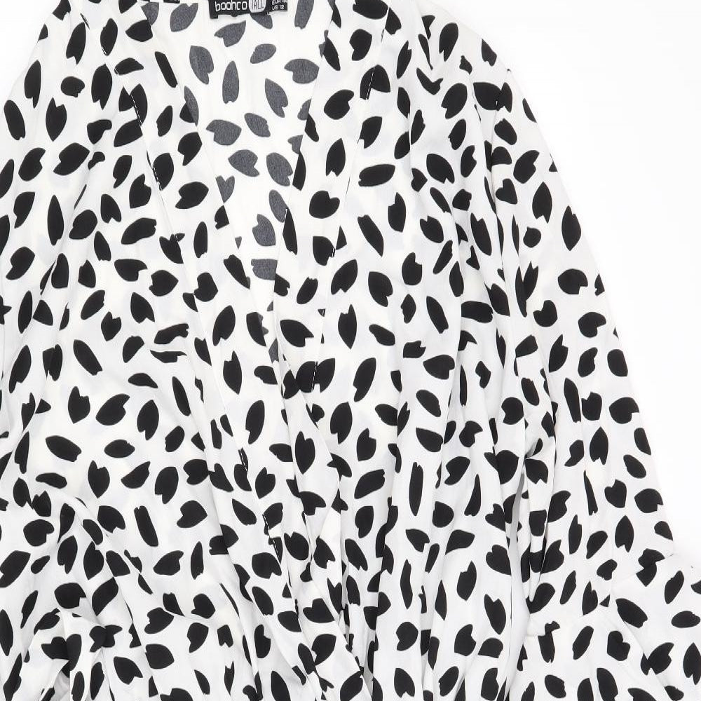 Boohoo Womens White Geometric  Playsuit One-Piece Size 16