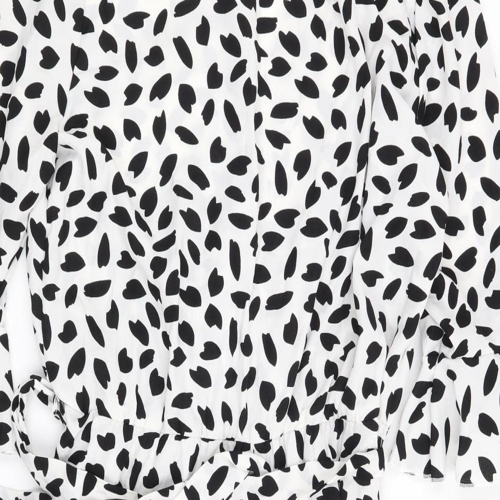 Boohoo Womens White Geometric  Playsuit One-Piece Size 16