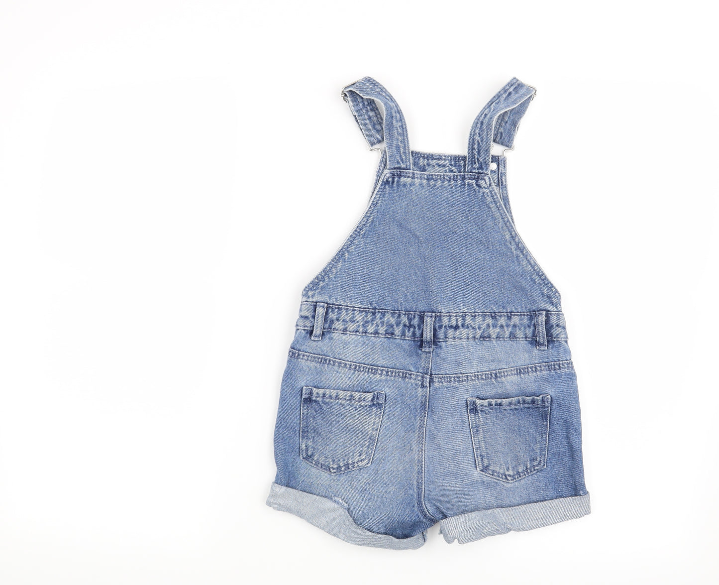 Denim & Co. Girls Blue   Dungaree Shorts Shorts Size 6-7 Years - pineapple