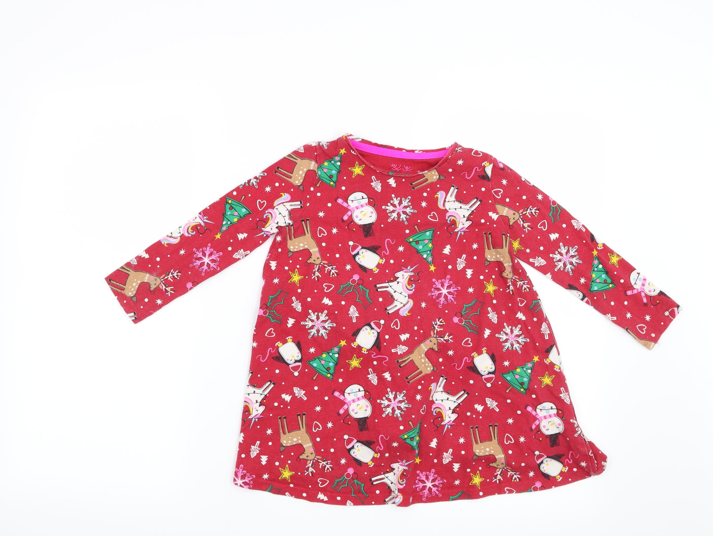 F&F Girls Red   T-Shirt Dress  Size 4-5 Years  - Christmas