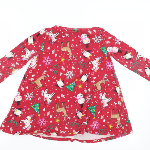 F&F Girls Red   T-Shirt Dress  Size 4-5 Years  - Christmas