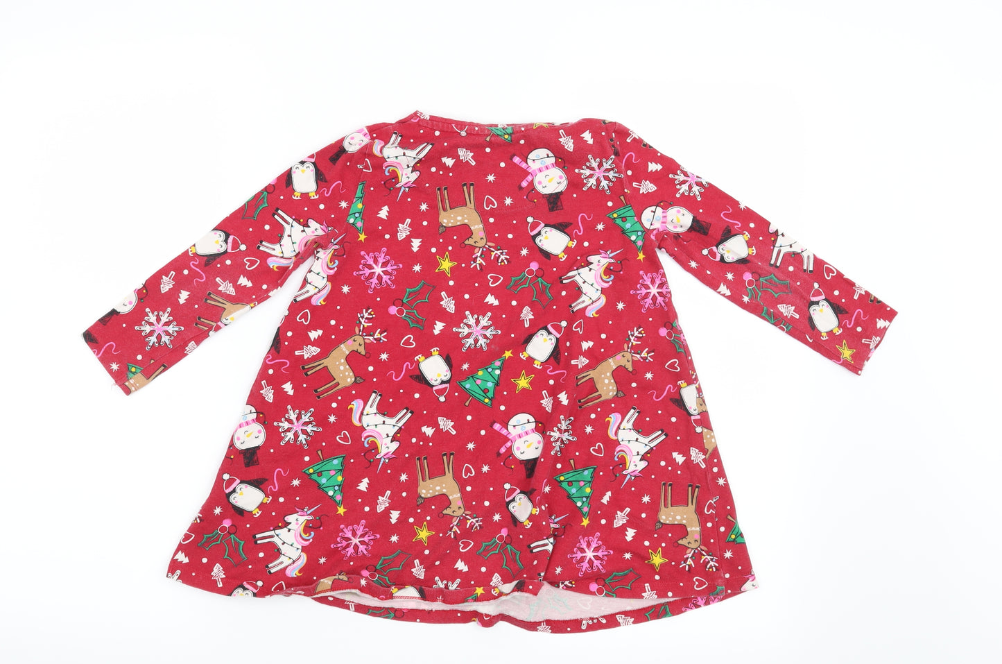 F&F Girls Red   T-Shirt Dress  Size 4-5 Years  - Christmas