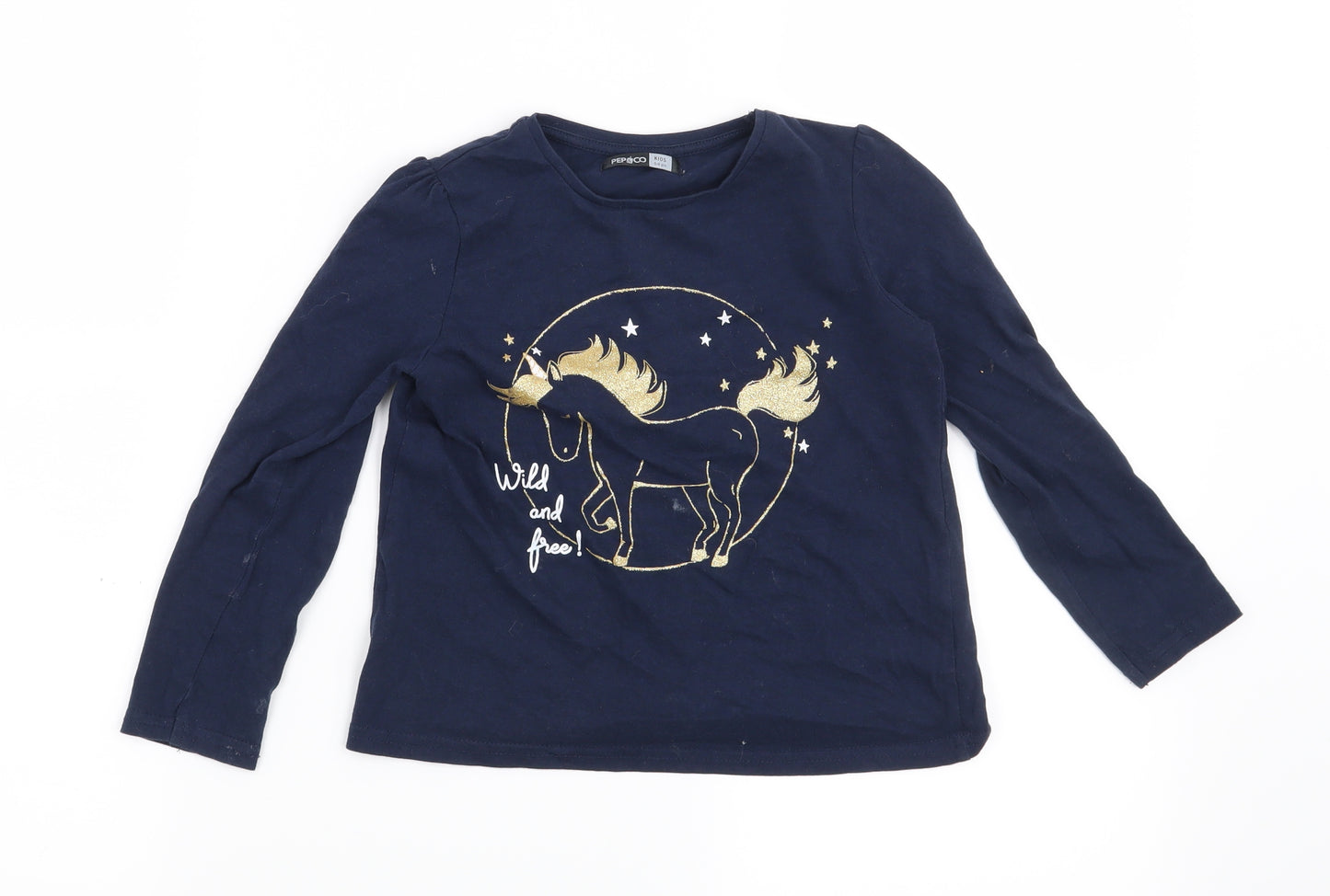 Pep & Co Girls Beige   Basic T-Shirt Size 5-6 Years  - Unicorn Wild and free