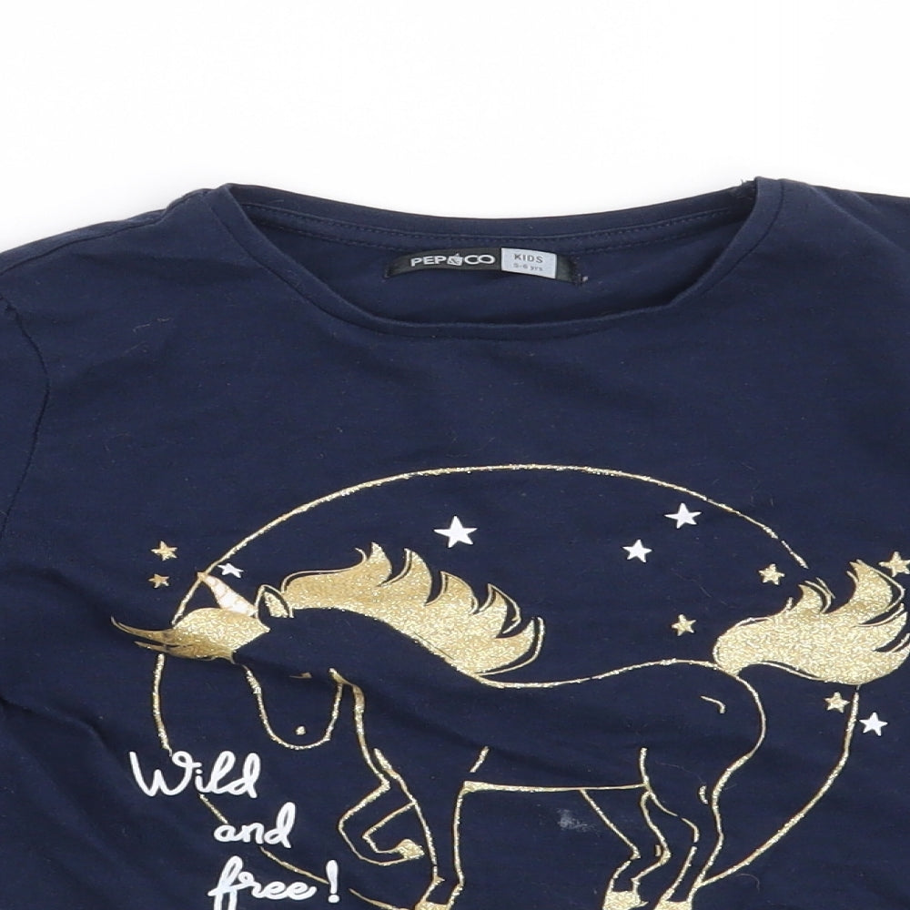 Pep & Co Girls Beige   Basic T-Shirt Size 5-6 Years  - Unicorn Wild and free
