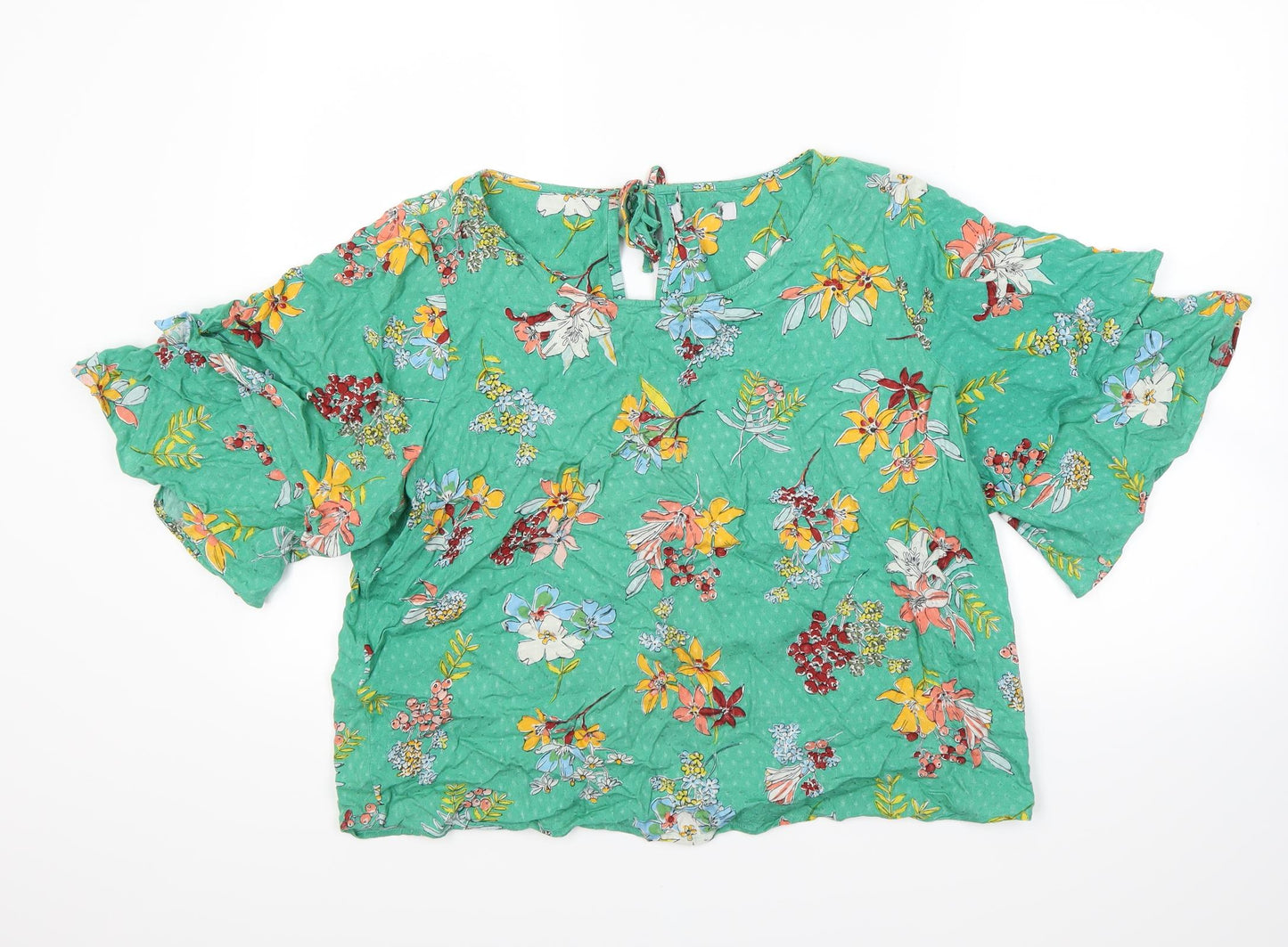 Marks and Spencer Womens Green Floral  Basic T-Shirt Size 16