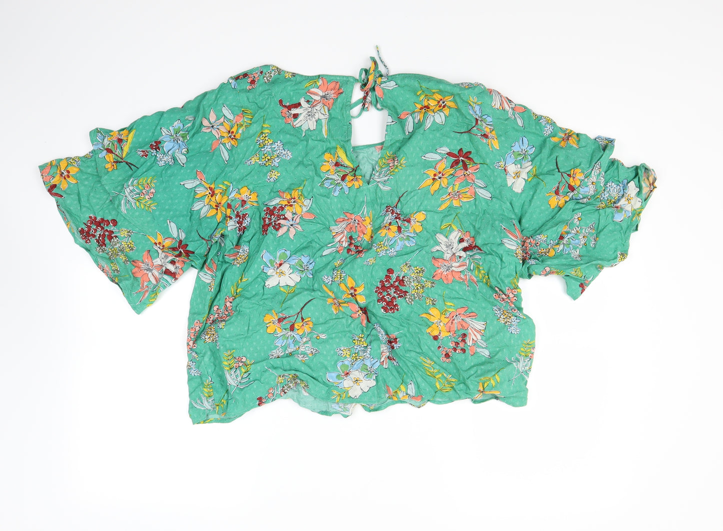 Marks and Spencer Womens Green Floral  Basic T-Shirt Size 16