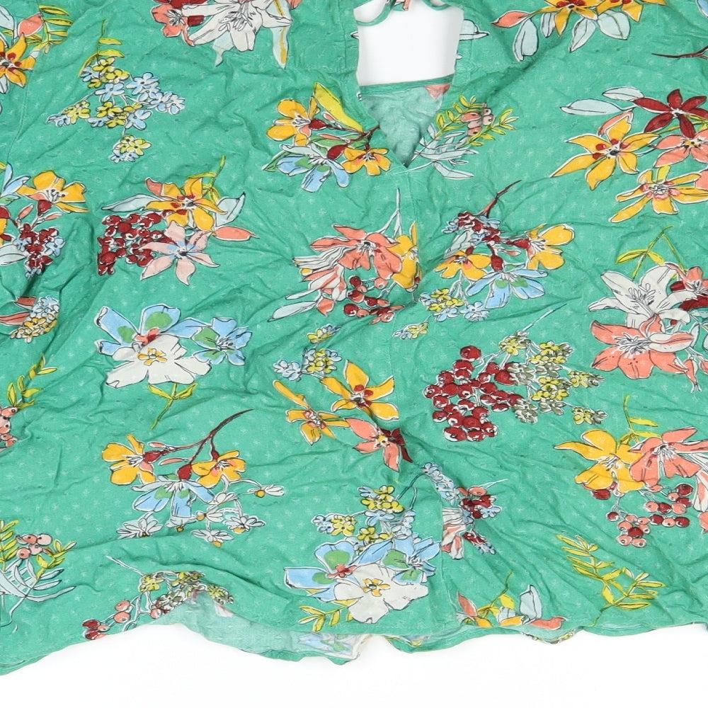 Marks and Spencer Womens Green Floral  Basic T-Shirt Size 16