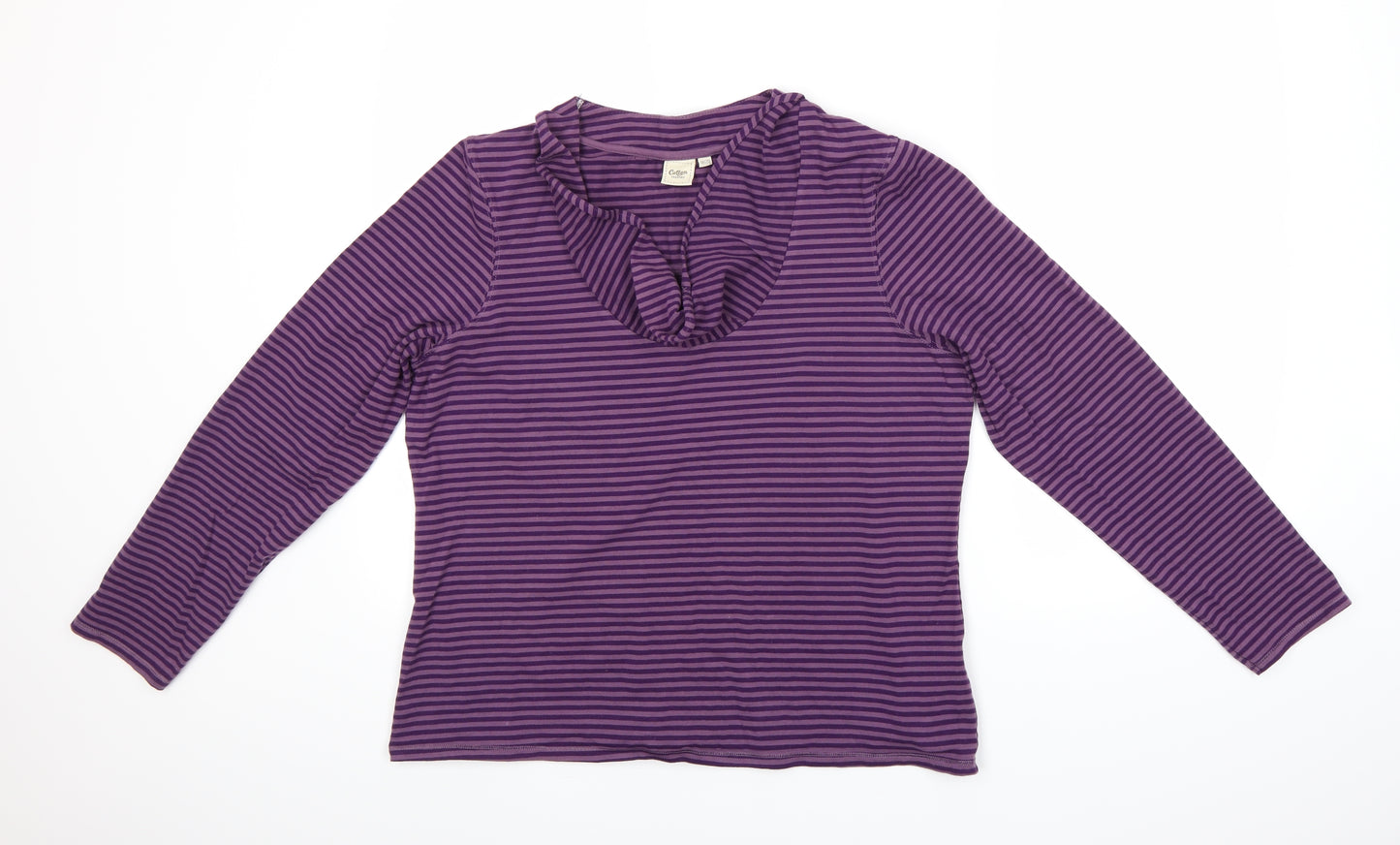 Cotton Traders Womens Purple Striped  Basic T-Shirt Size 18