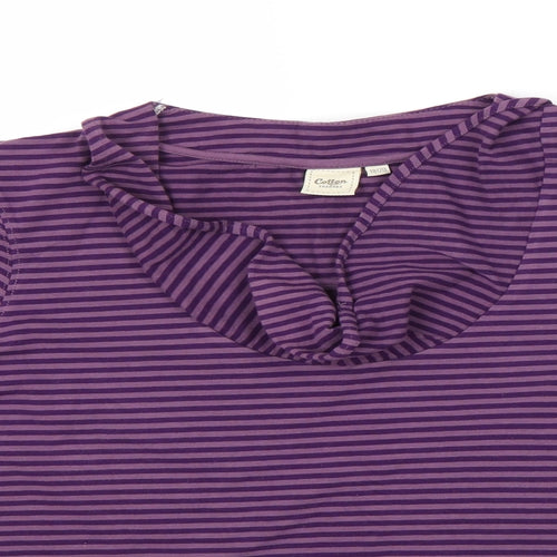 Cotton Traders Womens Purple Striped  Basic T-Shirt Size 18