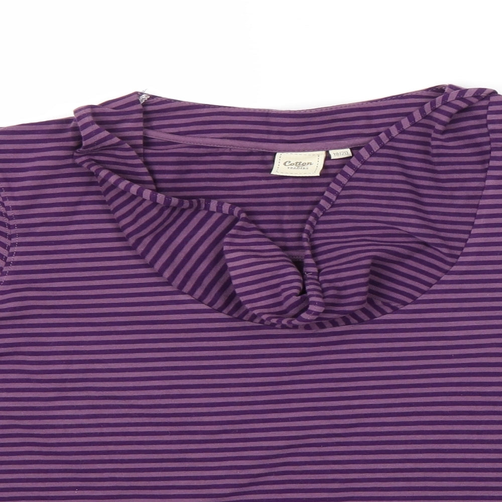 Cotton Traders Womens Purple Striped  Basic T-Shirt Size 18