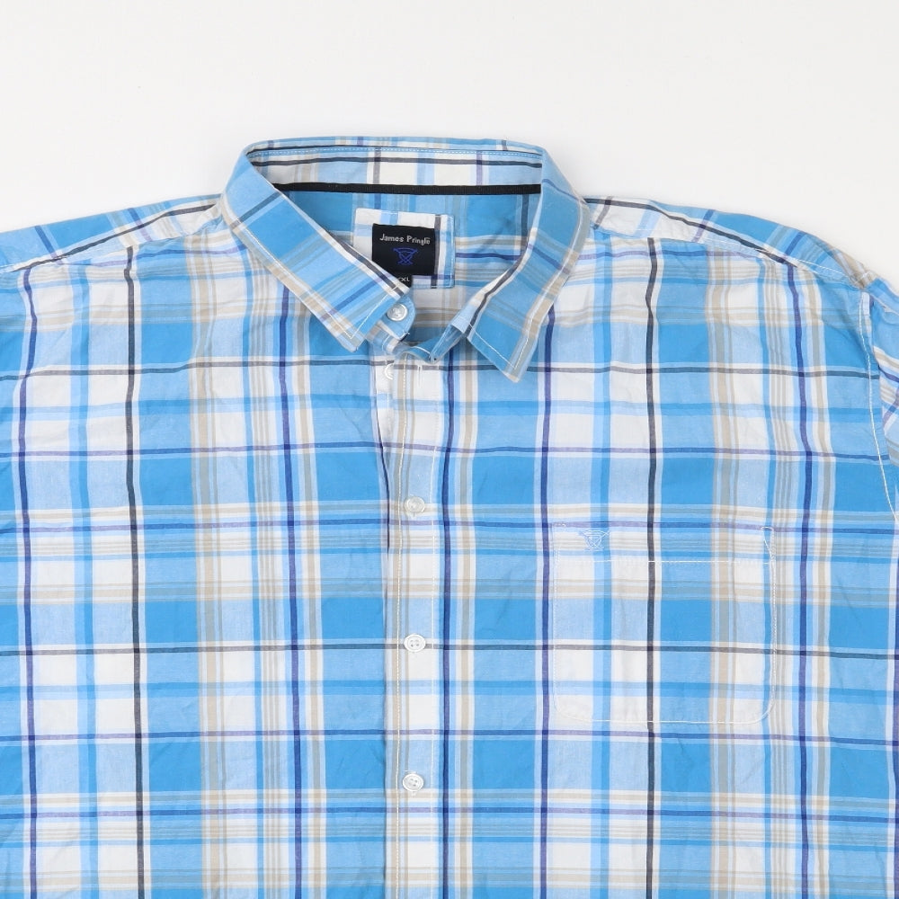 James Pringle Mens Blue Camouflage   Button-Up Size 2XL