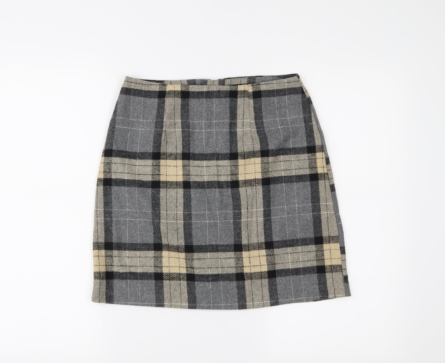 New Look Womens Grey Check  A-Line Skirt Size 8