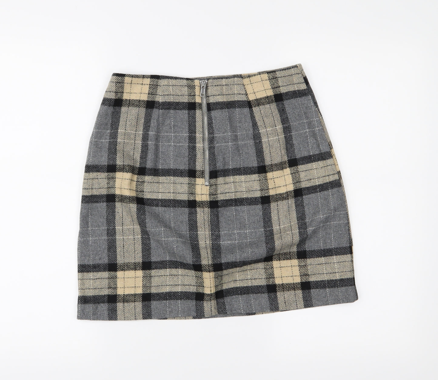New Look Womens Grey Check  A-Line Skirt Size 8