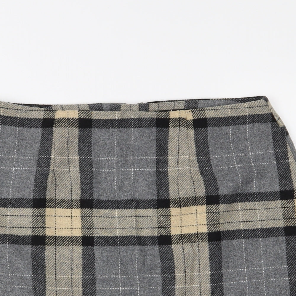 New Look Womens Grey Check  A-Line Skirt Size 8
