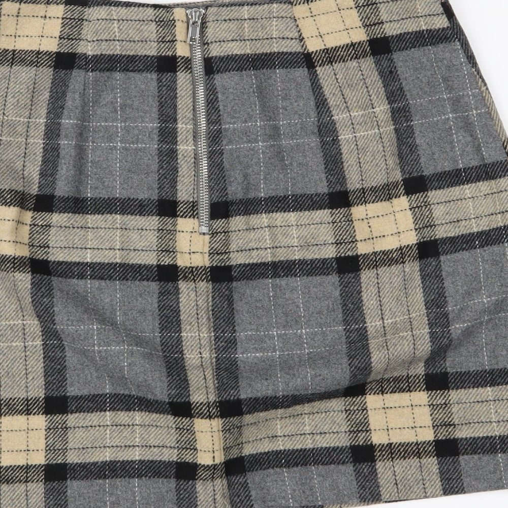 New Look Womens Grey Check  A-Line Skirt Size 8