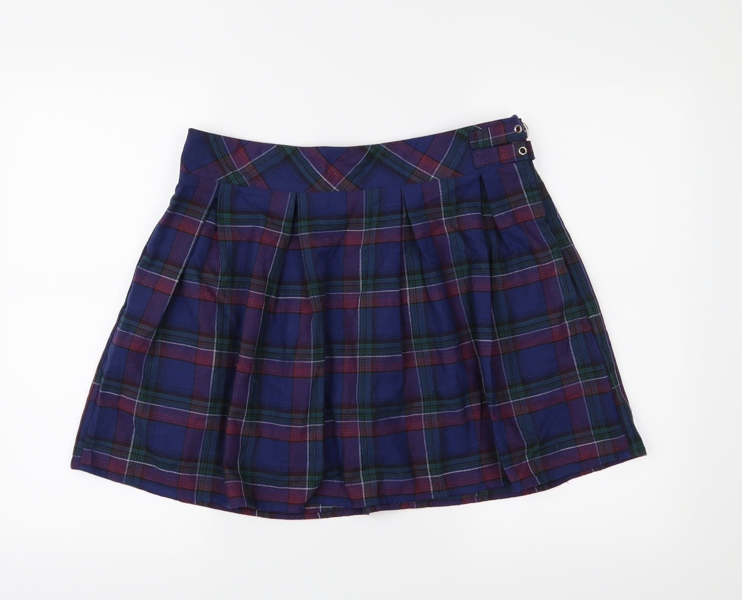 Missguided Womens Blue Plaid  Pleated Skirt Size 16