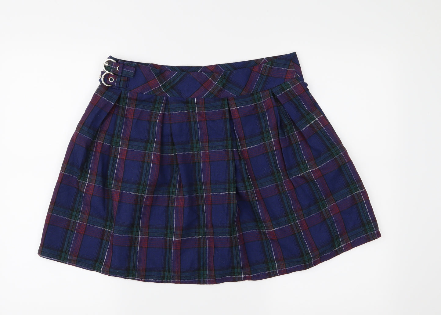 Missguided Womens Blue Plaid  Pleated Skirt Size 16