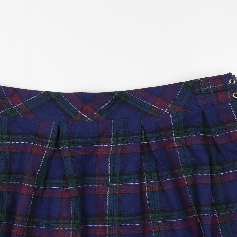 Missguided Womens Blue Plaid  Pleated Skirt Size 16