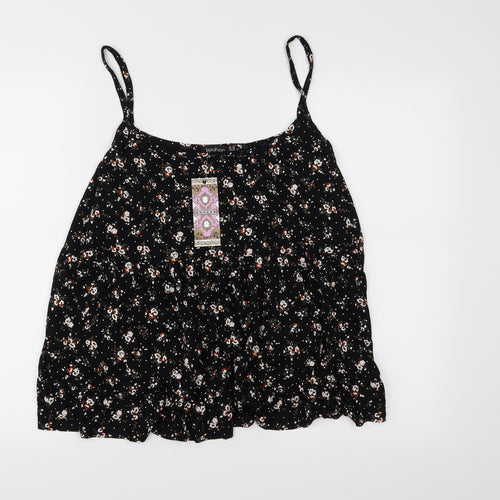 Boohoo Womens Black Floral  Cropped Tank Size 20