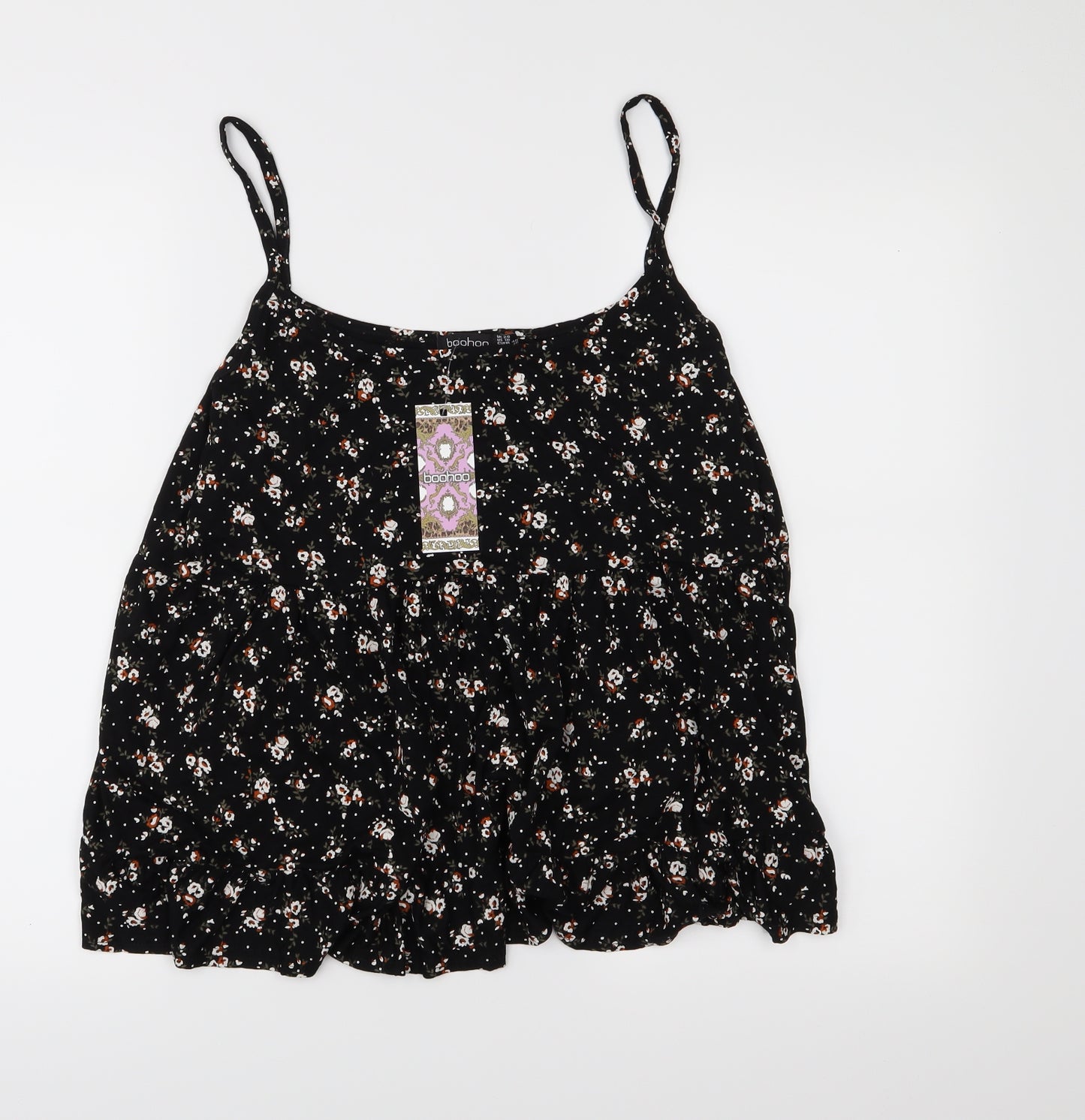 Boohoo Womens Black Floral  Cropped Tank Size 20