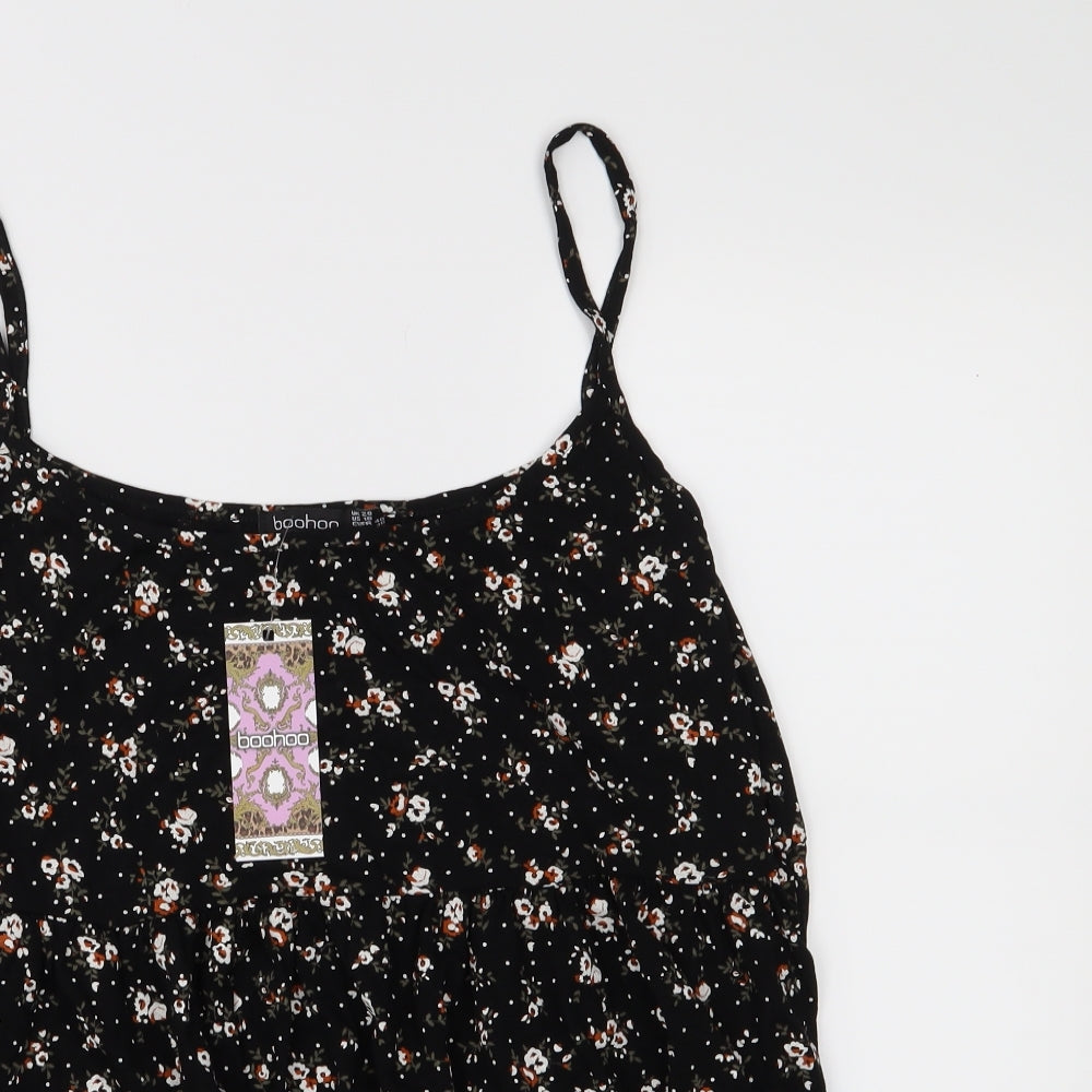 Boohoo Womens Black Floral  Cropped Tank Size 20