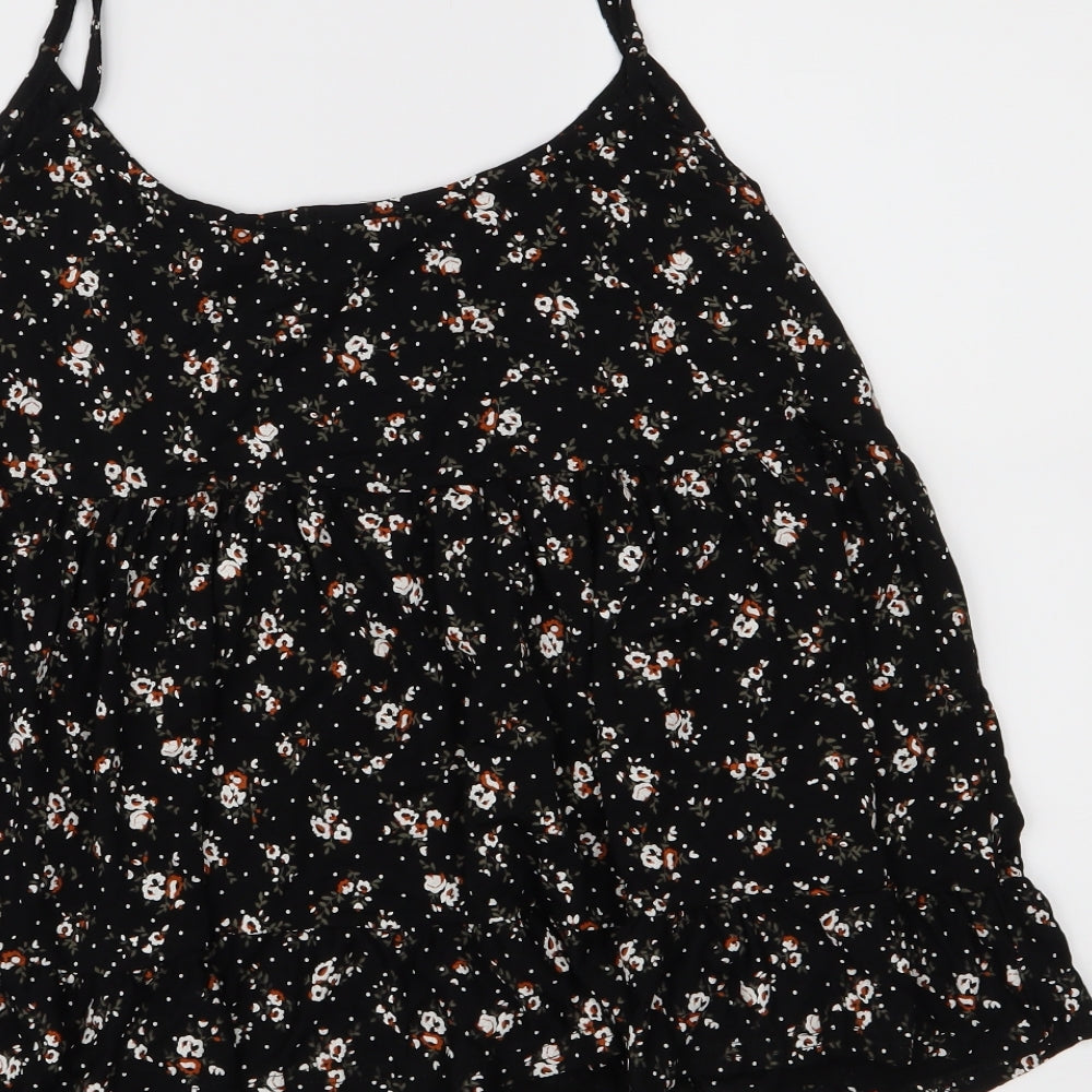 Boohoo Womens Black Floral  Cropped Tank Size 20