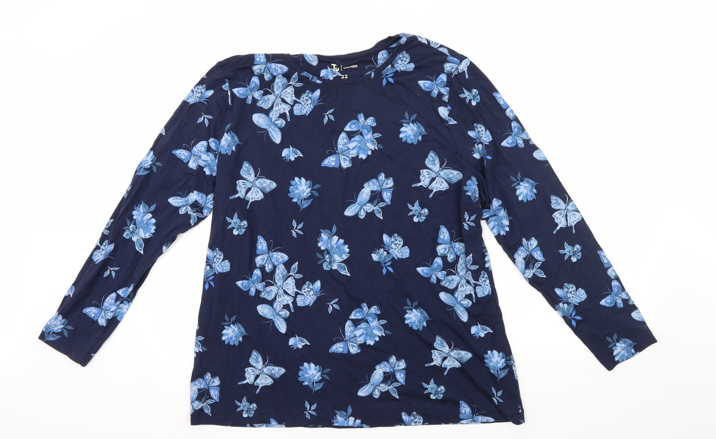 TU Womens Blue Floral  Basic T-Shirt Size 22
